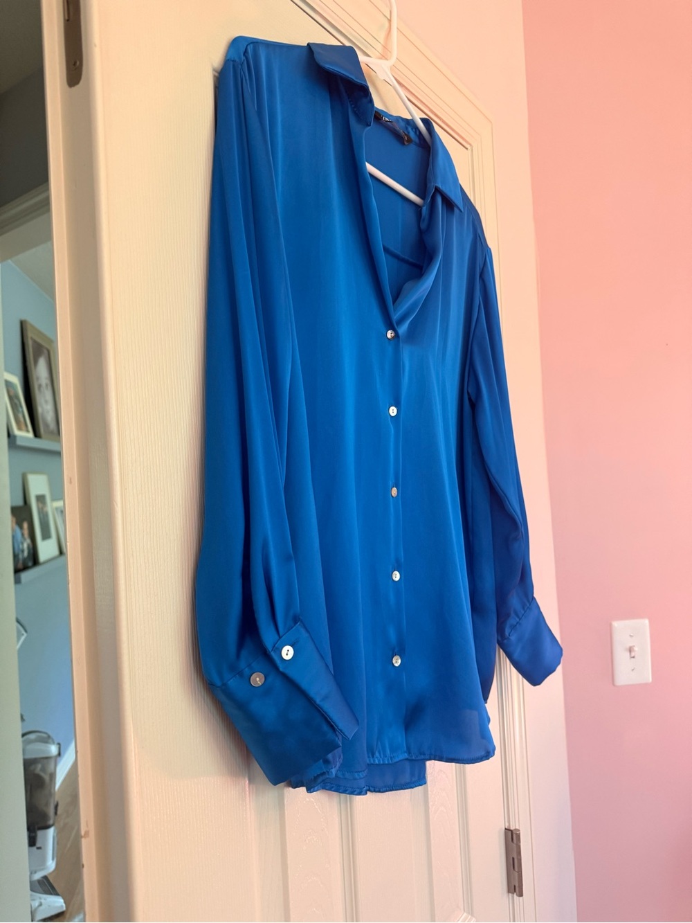 ZARA Cobalt Blue Satin Effect Blouse XS - Picture 6 of 8